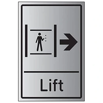 Image of V Safety Lift Arrow Right 200mm x 300mm Self Adhesive Aluminium Effect