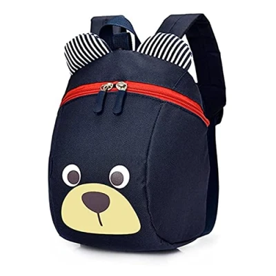 Image of WINGMO Toddler Boys Girls Kids Bear Backpack Cartoon Safety Anti Lost Strap Rucksack with Reins (Navy Blue)