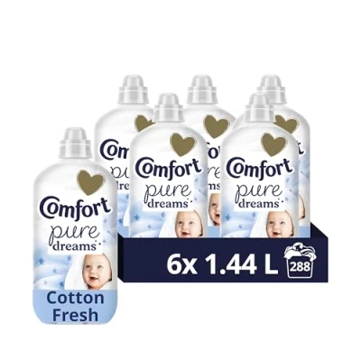 Image of Comfort Pure Dreams Cotton Fresh Fabric Conditioner Dermatologist Recommended Gentle Next to Sensitive Skin 48 washes(1.44 L) Case pack of 6