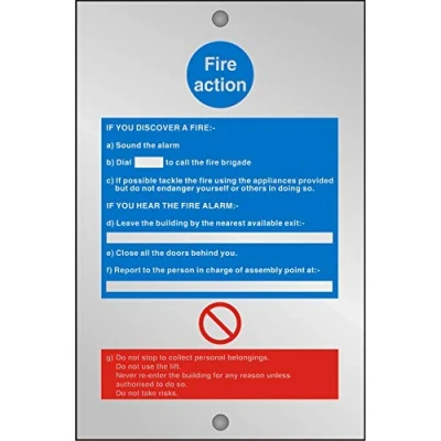 Image of Seco Fire Action with No Entry Symbol Sign, 150mm x 200mm 5mm Clear Acrylic Stand Off Fixings