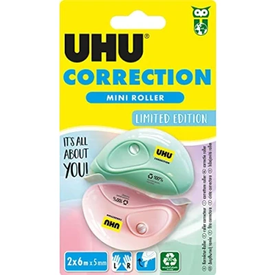 Image of UHU Pastel Mini Correction Tape Fast, Clean and Accurate Tape, White, 2 x 6m 5mm
