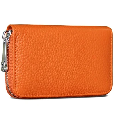 Image of GADIEMKENSD Credit Card Holder RFID Blocking Genuine Leather Mini Wallet Purse with Zipper Womens Small id Compact Slim Accordion Wallets Blocked Zip Case for Women Men (Orange Yellow)