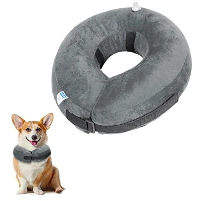 Image of Nobleza Inflatable Dog Collar Recovery Pet Protection Cover Neck After Surgery Adjustable Cone for Medium and Cat, Grey
