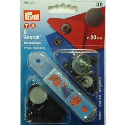 Image of Prym Solid Design Black Anorak (20mm) Non Sew Press Fasteners 1 Count