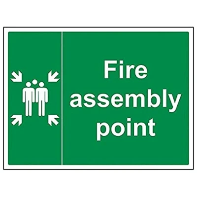 Image of V Safety Fire Assembly Point With Family Sign Landscape 400mm x 300mm 2mm Rigid Plastic