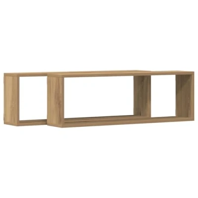 Image of vidaXL Wall Shelf Set of 2 Oak Finish/Engineered Wood 80 x 15 26 cm Living Room Storage/Floating Shelves 60 kg Capacity