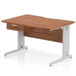 Image of Impulse 1200 x 800mm Scalloped Edge Office Desk Walnut Top Silver Cable Managed Leg Workstation 1 Drawer Fixed Pedestal