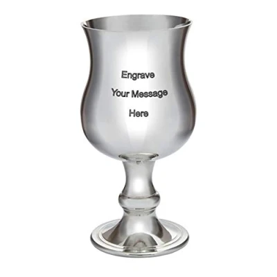 Image of Wentworth Pewter Large Georgian Goblet, Engreaved Free, Wine Cup, Chalice