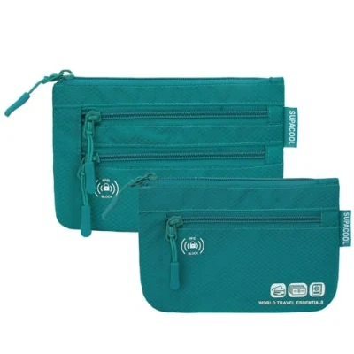 Image of SUPACOOL Passport Holder Wallet Bag for Men Women Family, Card Organizer Tote, RFID Blocking, Travel Pouch AIRports, Trains, Buses, 2pcs Set(Green)