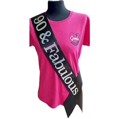 Image of Gemini Ribbons 90 and Fabulous 90th Birthday Sash Holographic Party Womens Mens Gift