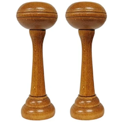 Image of Swish Pair of Wooden Curtain Holdbacks Stem Wall Mounted Decorative For Home Office Window Teak