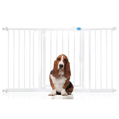 Image of Bettacare Auto Close Pet Gate, 139.8cm 146.8cm, White, Pressure Fit Stair Gate for Dog &amp; Puppy, Safety Barrier Doors Hallways and Spaces, Easy Installation