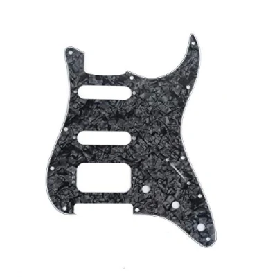 Image of Musiclily Pro 11 Hole Round Corner HSS Guitar Strat Pickguard for USA/Mexican Stratocaster 4 screw Humbucking Mounting Open Pickup, 4Ply Black Pearl