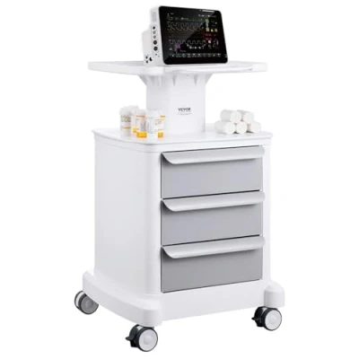 Image of VEVOR 4 Tiers Lab Carts, Utility Cart with 3 Drawers &amp; 1 Top Tray, Mobile Medical ABS Material, Rolling Silent Wheels