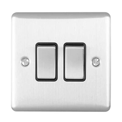 Image of Enhance Decorative 2 Gang Switch Satin Stainless Finish With Black Trim