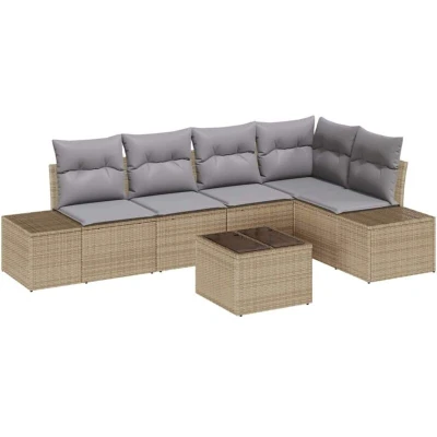 Image of vidaXL 6 Piece Garden Sofa Set with Cushions Black Poly Rattan