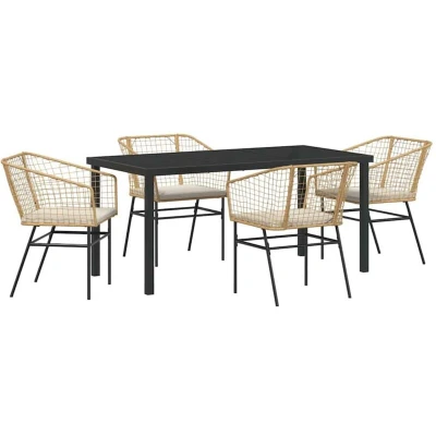 Image of vidaXL 5 Piece Garden Dining Set with Cushions Brown Poly Rattan