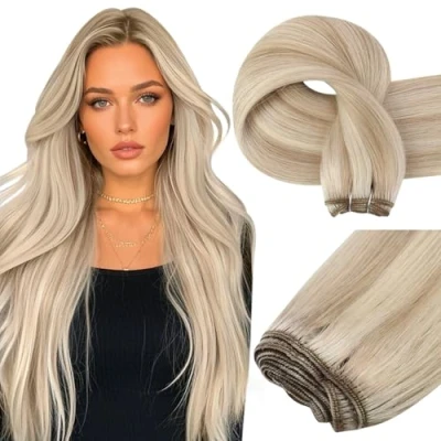 Image of Easyouth Blonde Weft Hair Extensions Human Highlight 14 Inch 70g Ash Double