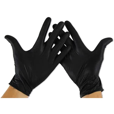Image of Black Nitrile Gloves 100 Size M Powder Free, Latex Hypoallergenic, Food Disposable Medical