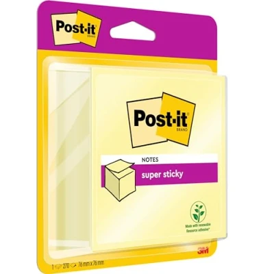 Image of Post it Super Sticky Notes Cube, Canary Yellow 270 Sheets, 76 mm x Extra For Note Taking, To Do Lists &amp; Reminder