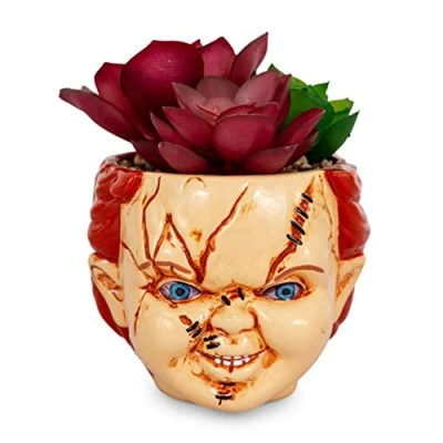 Image of Toynk Child&#039;s Play Chucky 3 Inch Ceramic Mini Planter with Artificial Succulent