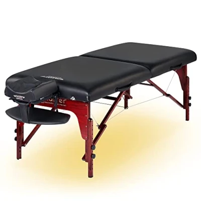 Image of Master Massage 71CM Montclair Pro Portable Table Package, Memory Foam Cushioning, Reiki Panels, Shiatsu Cable Release Tattoo Table, Spa Bed, Facial Bed (Black with Ambient Light)