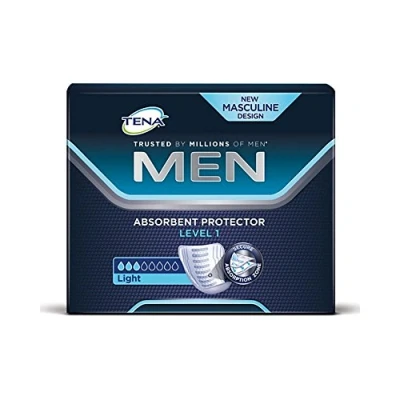 Image of TENA Men Level 1 Incontinence Pads/Liners for Light Bladder Weakness Anatomical Fit Value Pack of 96 Hygienic Pads