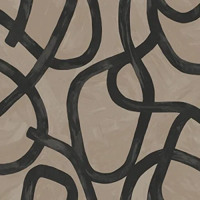 Image of Holden Linear Swirl Wallpaper Modern for Living Room, Bedroom, Fireplace Decorative Luxury Wall Paper with Abstract Swirls &amp; Brushstroke Style Finish (Black Taupe)