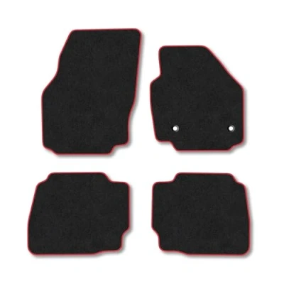 Image of Car Mats Compatible with withd Mondeo (2011 2014) Tailored Fit Red Trimmed Carpet Floor Mat Set Accessory Black Custom Fitted 4 Pieces Clips Anti Slip Backing &amp; Trim Edging