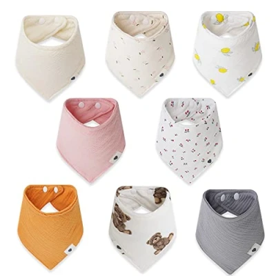 Image of Baby Muslin Bandana Bibs Drool 8Pack 100% Cotton Ultra Soft Super Absorbent for Unisex Boys Girls Teething and Drooling