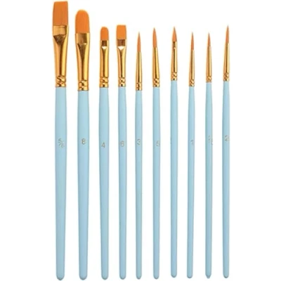 Image of Nylon Paint Brushes (10 Pcs), Acrylic Gouache Oil Brush Set, Painting for Beginners, Artists (Blue)