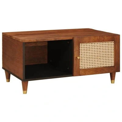 Image of vidaXL Coffee Tables with Shelf Brown Cane and solid mango wood