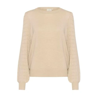 Image of KAFFE Women&#039;s Pullover Round Neck Regular Fit Long Sleeves Textured Knit, Feather Gray Melange, Large