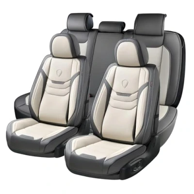Image of Coverado Car Seat Covers Full Set, Universal Auto Protector Nappa PU Leather, Waterproof Cushion, Automobile Front and Back Fit for Most Cars, Pick up Truck,Vans