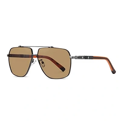 Image of LumiSyne Polarized Sunglasses Men Fashion Double Bridge Two Color Metal Frame Design HD Anti Glare Lenses UV400 Protection Square Eyewear Driving Outdoor Travel