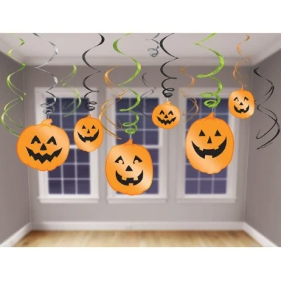 Image of Amscan International ltd 679467 Pumpkin Hanging Swirl Decorations 12 Pcs