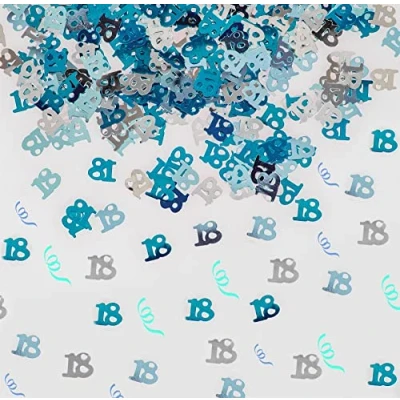 Image of SHATCHI 28g Blue &amp; Silver 18th Birthday Confetti Foil Metallic Glitz Table Scatter Sprinkles Age Bday Party Decorations, 12mm