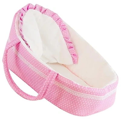 Image of The Magic Toy Shop Bibi Doll Pink Baby Dolls Carry Cot Bed with Pillow Handles Sleeping Bag Carrier
