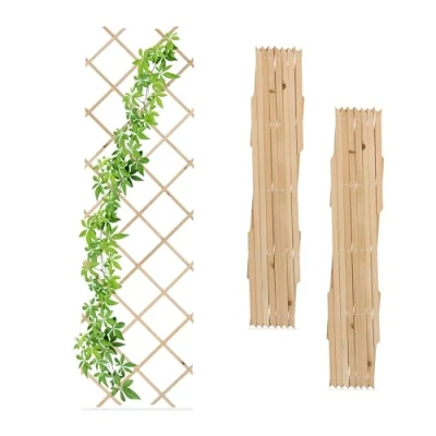Image of Relaxdays 3x Garden Trellis, Support for Climbing Plants, Balcony &amp; Terrace, Extendable, Wooden Wall Frame, Natural, Wood, 180 x 60 1.5 cm