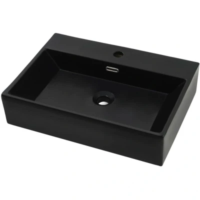 Image of vidaXL Basin with Faucet Hole Ceramic Black 76x42.5x14.5 cm