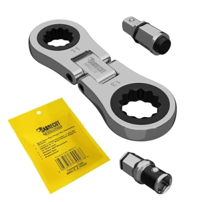 Image of 1 x SabreCut MRSC10 Dual Drive Flex 11mm &amp; 13mm Small Micro Ratchet with 6.3mm (1/4&quot;) HEX 1/4&quot; Square Adapters Stainless Steel Professional 72 Tooth Gear Tiny Hand Wrench