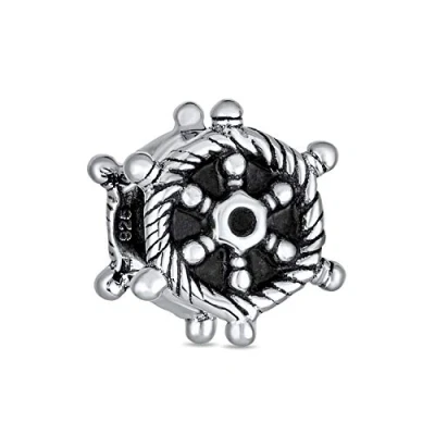 Image of Travel Tourism Vacation Nautical Boat Ship Wheel Charm Bead For Women Teen Oxidized .925 Sterling Silver Fits European Bracelet