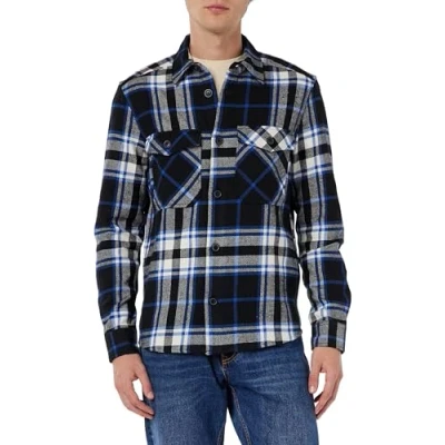 Image of ONLY &amp; SONS Men&#039;s Onsmilo Life Ovr Check Ls Shirt Noos Long Sleeve, Black, XL