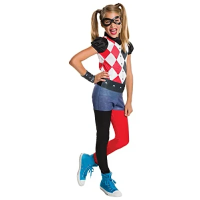 Image of Rubie&#039;s 620744L Harley Quinn Costume DC Super Hero Girls Comics Kids Fancy Dress, Multi, 9 12 Years