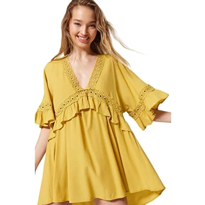 Image of Trendyol Women Beachwear Mini Basic Regular fit Woven Dress,Oil Green,38