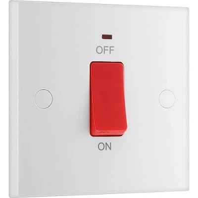 Image of BG Electrical Cooker Control Switch Unit with LED Power Indicator, Single Plate, Double Pole, Square Edge, Nexus 900 Series, White Moulded, 45A, 974