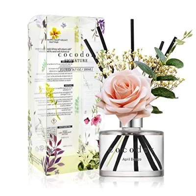Image of Cocod&#039;or [COCODOR/April Breeze Reed diffuser oil 200ml with Rose, Eucalyptus and Preserved Flower sticks. Best for Home, Kitchen, Bathroom. Diffusers Sticks