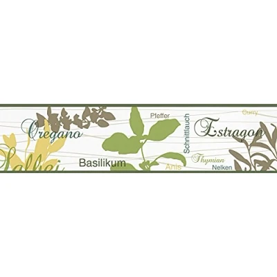 Image of A.S. Création Self Adhesive Border Stick Ups Kitchen 5.00 m x 13 cm Yellow Green White Made in Germany 900111 9001 11