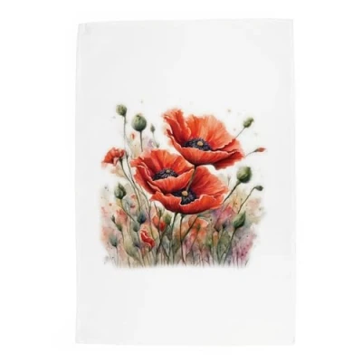 Image of Purely Home Floral Poppies Tea Towel Watercolour Garden Flowers Panama Cotton Kitchen Dish Towel/Drying Cloth 67cm x 45cm