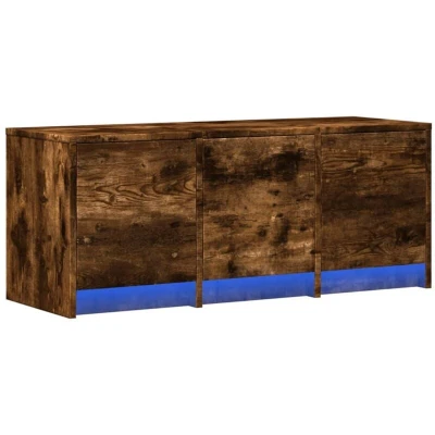Image of vidaXL TV Cabinet with LED Lights Smoked Oak Engineered Wood Media Unit 97 x 34 40 cm Modern Stand Storage